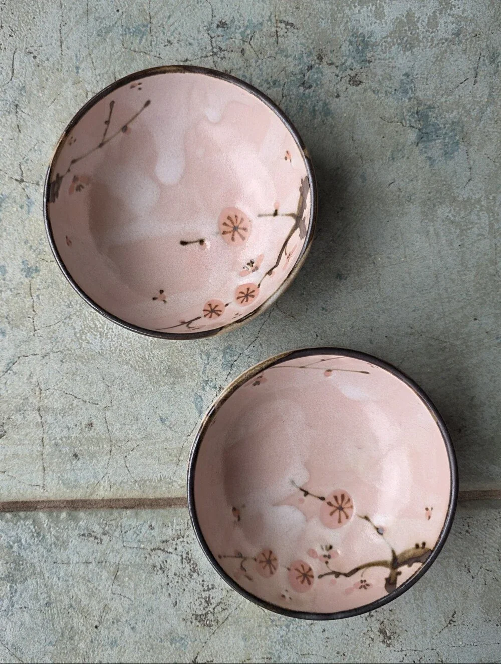 Vintage Japanese 翔川 Sakura Shino Pink Blossom Rice Bowls Set of 4 Sauce Soup Set